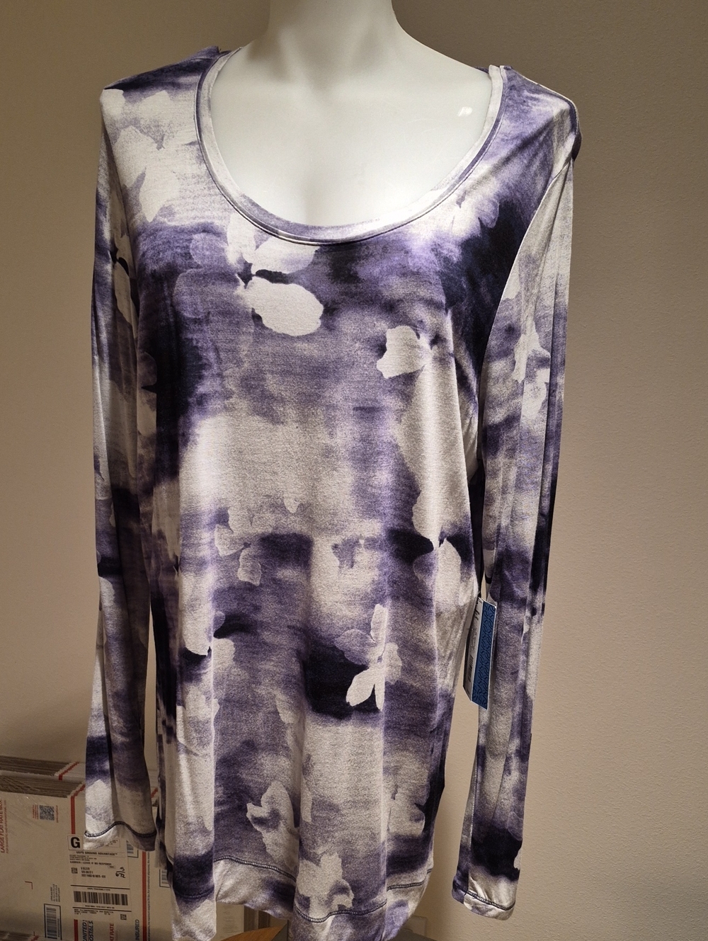 Simply VerA Wang Purple White/gray Long Sleeve Scoop Neck Tee, Extra Large, NWT